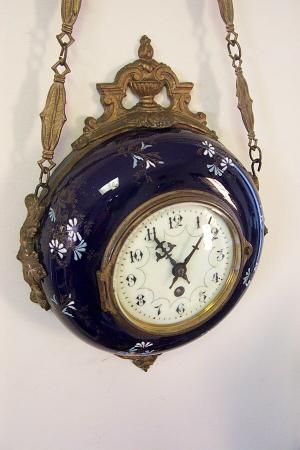 Sorry, Sold Out. Antique French Farcot Cobalt Porcelain Wall Clock.