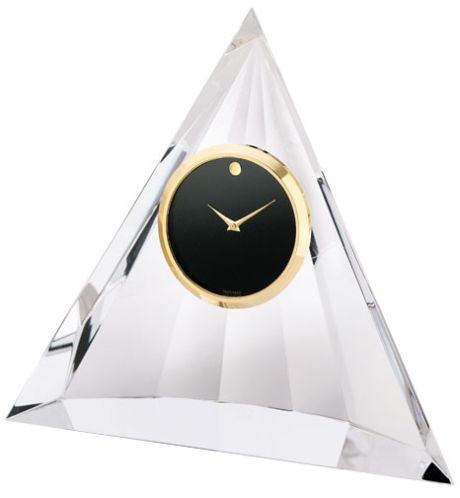 Movado Museum Dial in Crystal Pyramid Stand Desk Clock