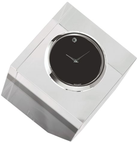 Movado Museum Dial in Clear Crystal Cube Desk Clock