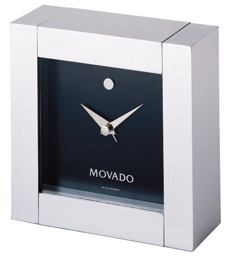 Movado Square Stainless Steel Desk Clock