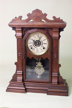 Ingraham Walnut Cabinet Antique Mantel Clock