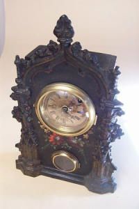 Miniature Cast Iron Antique Mantel Clock B and H